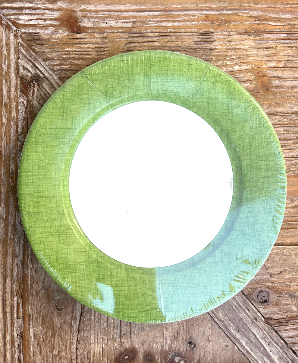 Linen Border Paper Dinner Plates in Moss Green - 8 Per Package-Paper Plates-LNH Edit