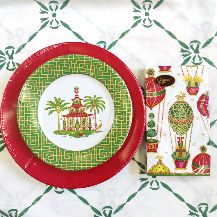Christmas Pagodas Paper Salad & Dessert Plates in White - 8 Per Package-Paper Plates-LNH Edit