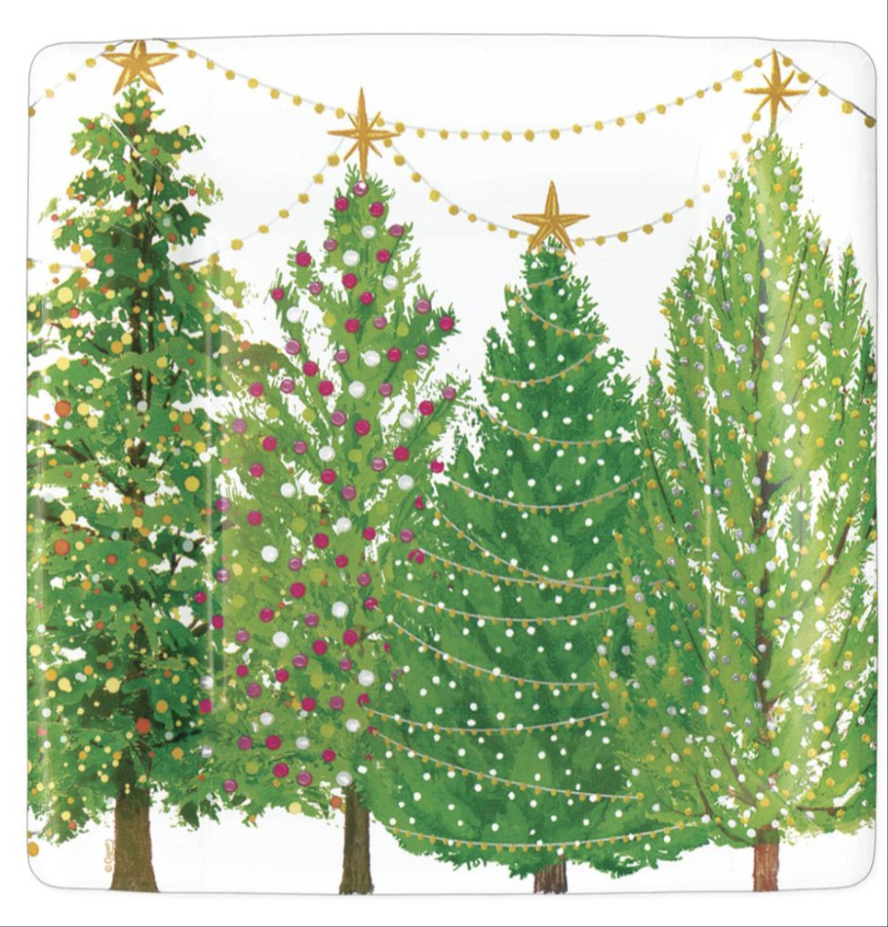 Christmas Tree Lights Square Paper Salad & Dessert Plates - 8 Per Package-Paper Plates-LNH Edit