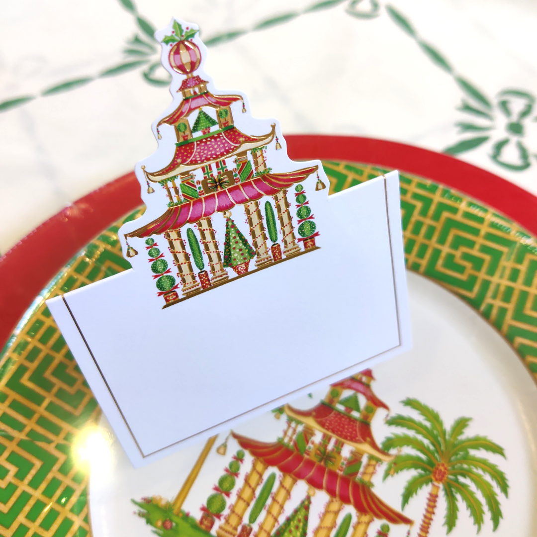 Christmas Pagodas Paper Salad & Dessert Plates in White - 8 Per Package-Paper Plates-LNH Edit