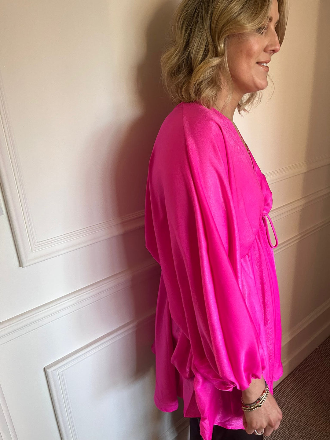 Pink Satin Mini Dress-Shirts & Tops-LNH Edit