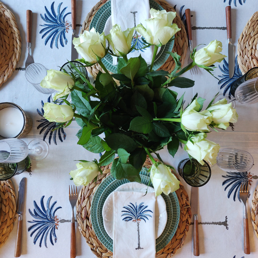Palm Tree Blue Round Tablecloth-Tablecloths-LNH Edit
