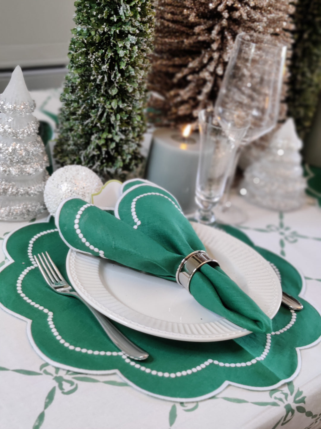 Rebecca Forest Green Linen Placemats, Set of 2-Placemats-LNH Edit