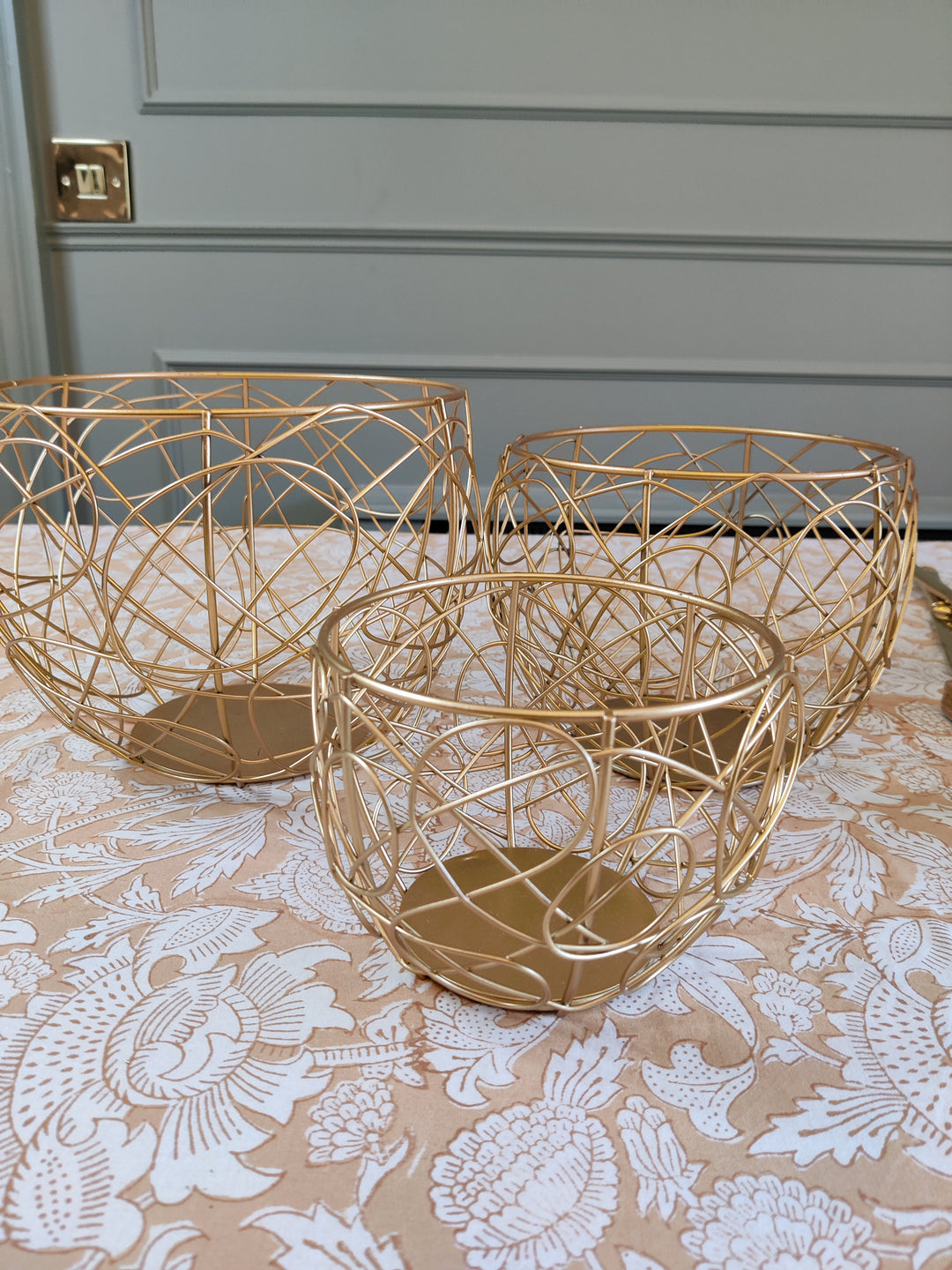 Gold Wire Baskets, Set of 3-Baskets-LNH Edit