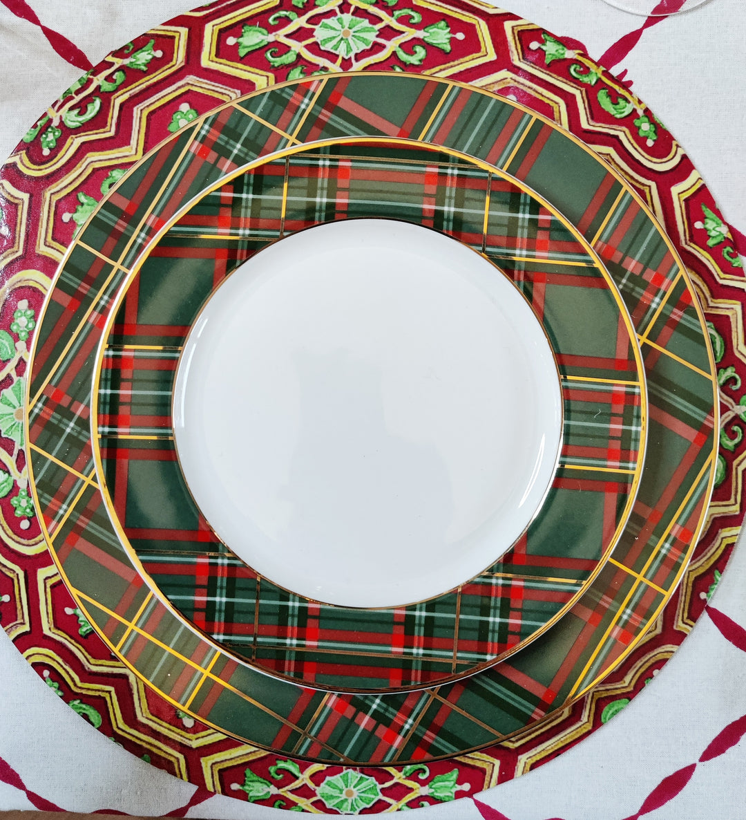 Green Tartan Check Dessert Plate, Set of 6-Side Plates-LNH Edit