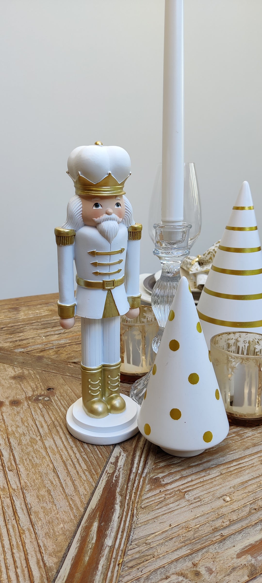 Medium Gold and White Ceramic Christmas Trees, Sold as a pair-Trees-LNH Edit