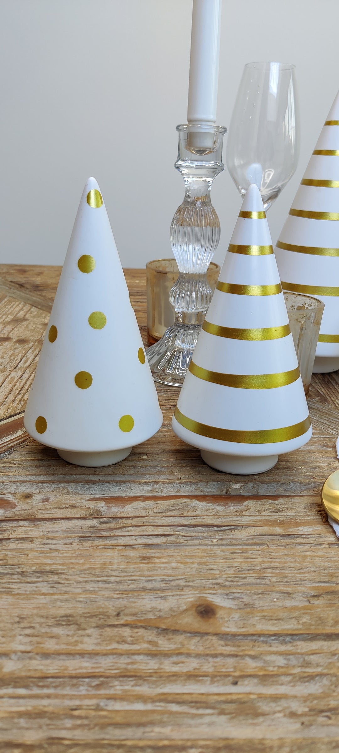 Medium Gold and White Ceramic Christmas Trees, Sold as a pair-Trees-LNH Edit