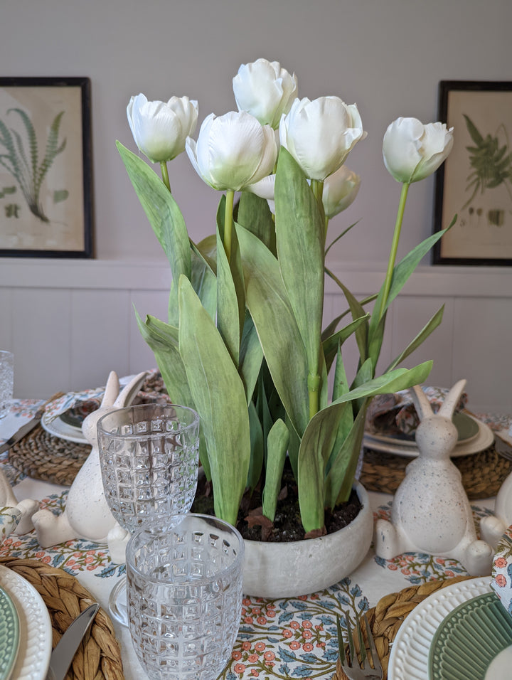 Tulips In Pot Cement Grey, White/Green-Planters-LNH Edit