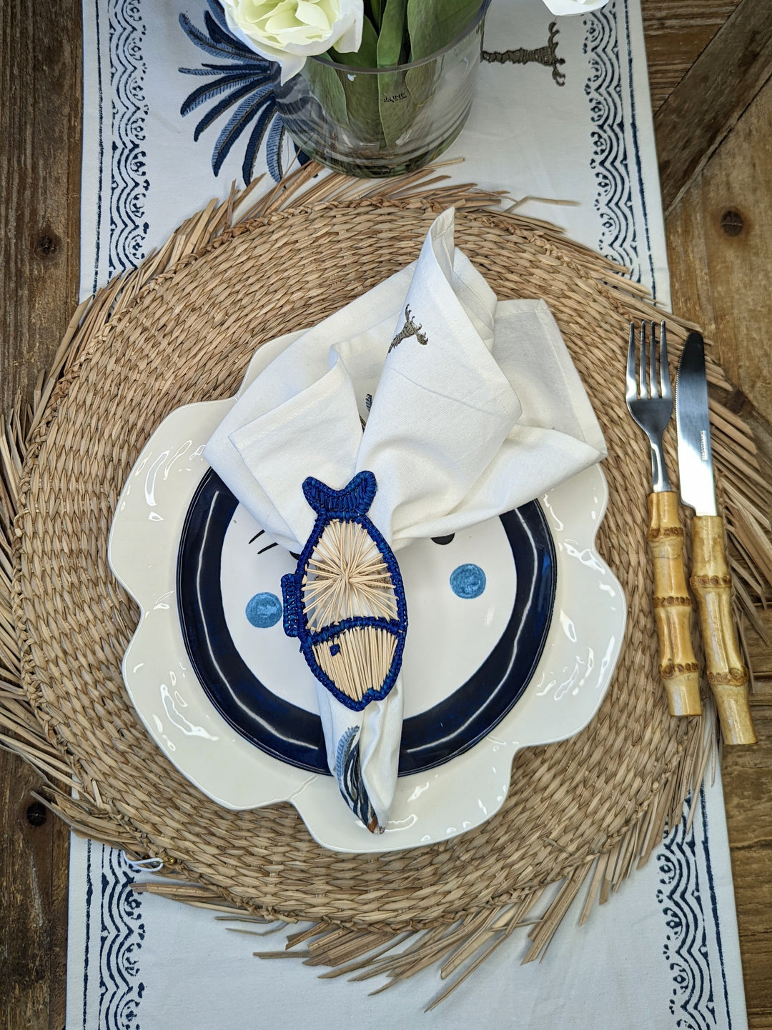 Palm Tree Blue Table Runner-Table Runners-LNH Edit