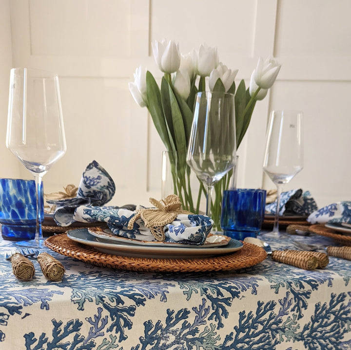 Coral Blue/White Rectangular Tablecloth-Tablecloths-LNH Edit