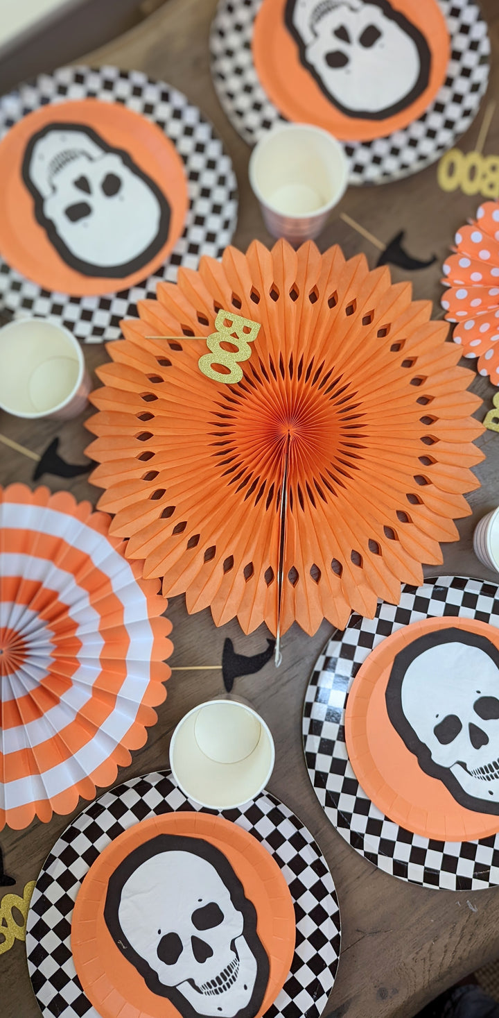Orange Party Fans, Set of 4-Paper Decorations-LNH Edit