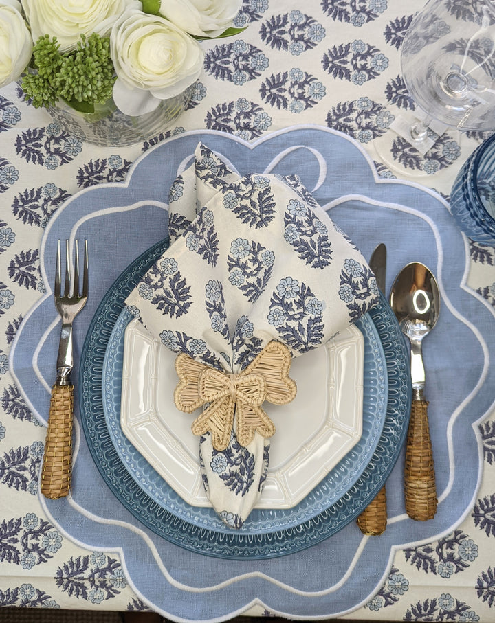 Pia  Rectangular White/Blue Tablecloth-Tablecloths-LNH Edit
