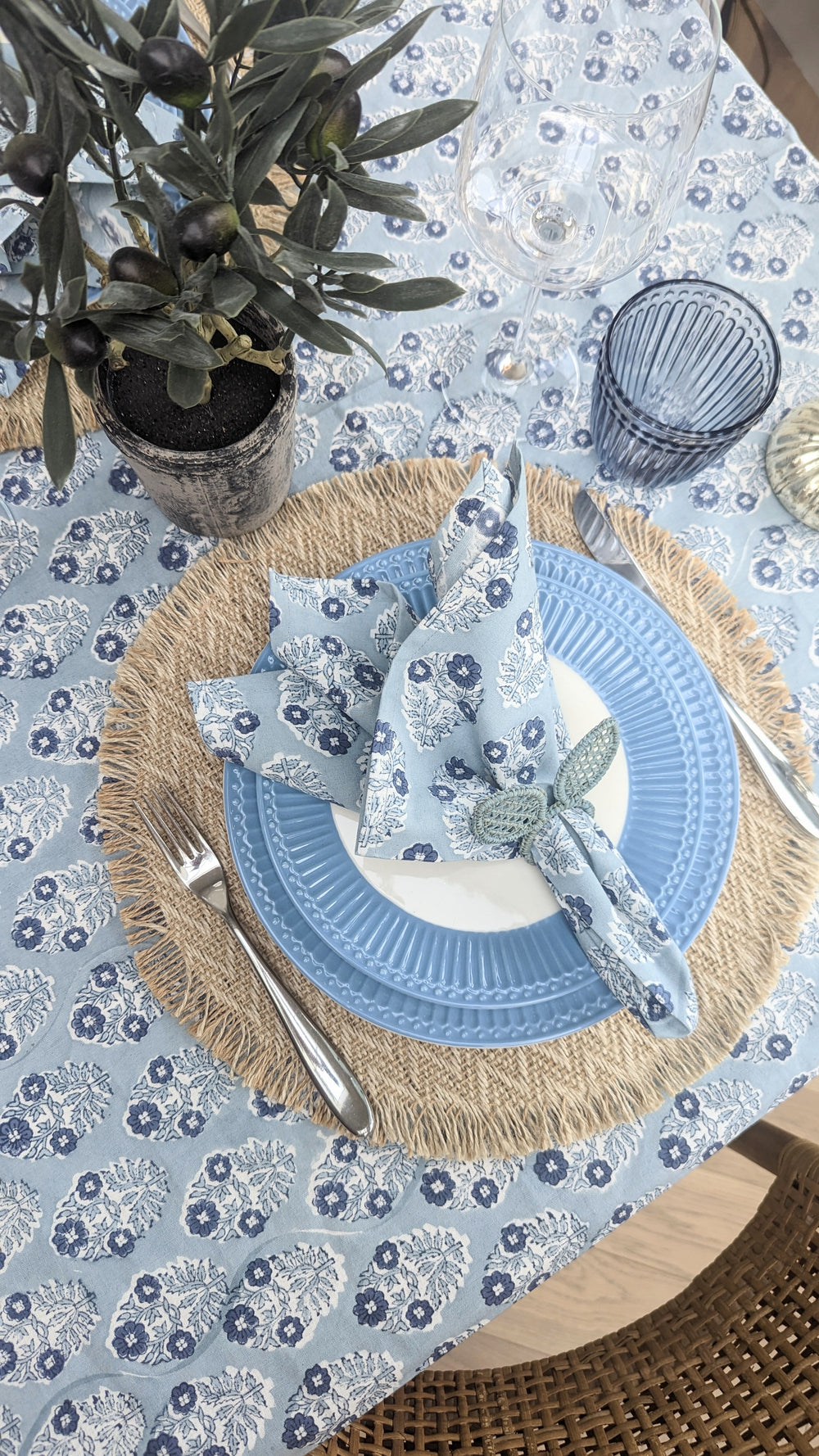 Pia Rectangular Blue Tablecloth-Tablecloths-LNH Edit
