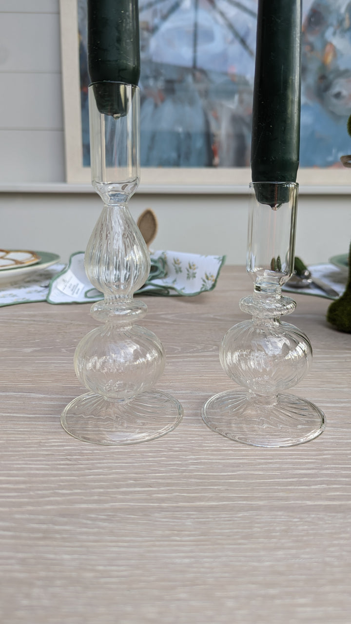 Large Clear Glass Candlestick-Candle Holders-LNH Edit