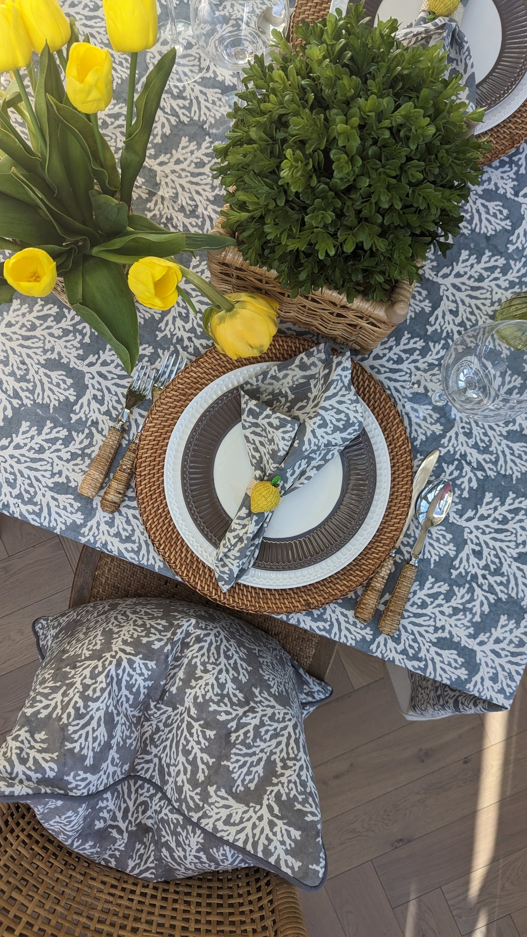 Coral Grey Napkin, Set of 4-Napkins-LNH Edit