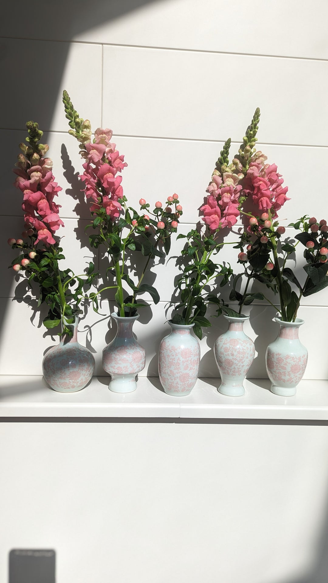 Set of 5 Bud Vases , Pink and White-Vases-LNH Edit