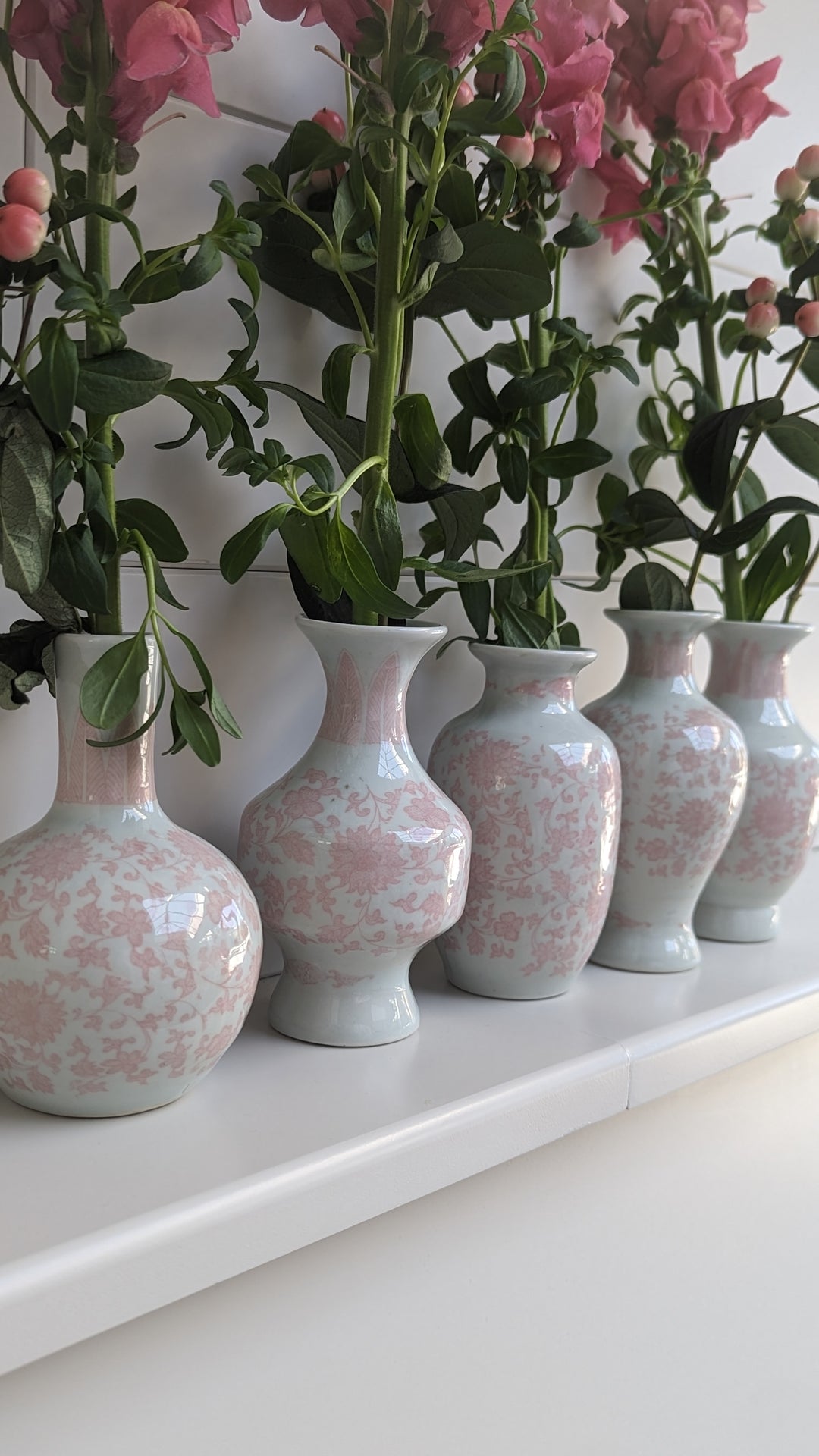 Set of 5 Bud Vases , Pink and White-Vases-LNH Edit
