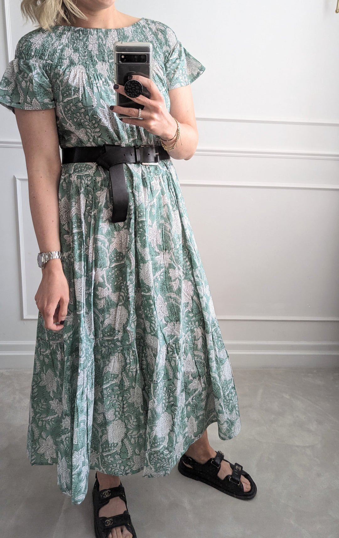 Amalfi Green Smock Neckline Dress-Dresses-LNH Edit