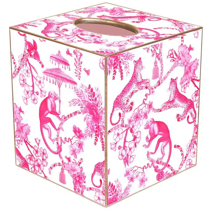 Chic Monkey Toile Pink Tissue Box Cover-Tissue Boxes-LNH Edit