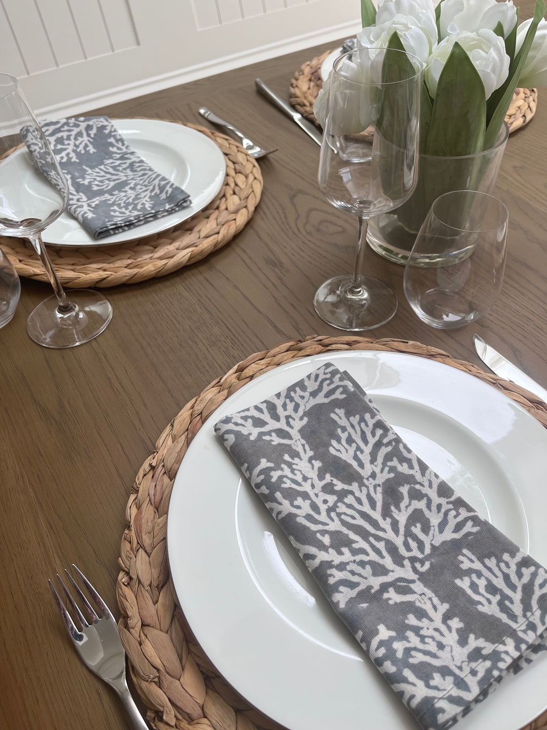 Coral Grey Napkin, Set of 4-Napkins-LNH Edit