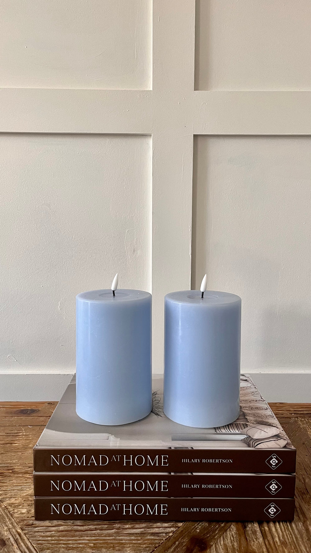 Dust Blue LED Candle, 10  x 20 cm, Sold Individually-LED Candles-LNH Edit