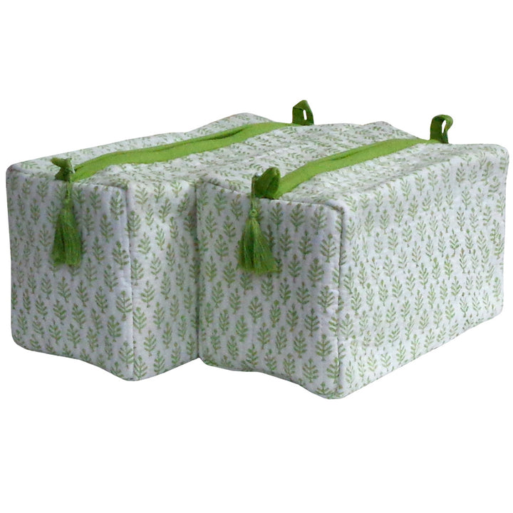 Sofia Bright Green Cosmetic Bag- Set of 2-Wash Bags-LNH Edit